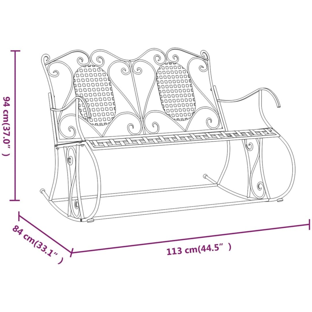 Gungbänk 2-sits 113 cm svart stål vidaXL 113 x 84 x 94 cm – bild 8