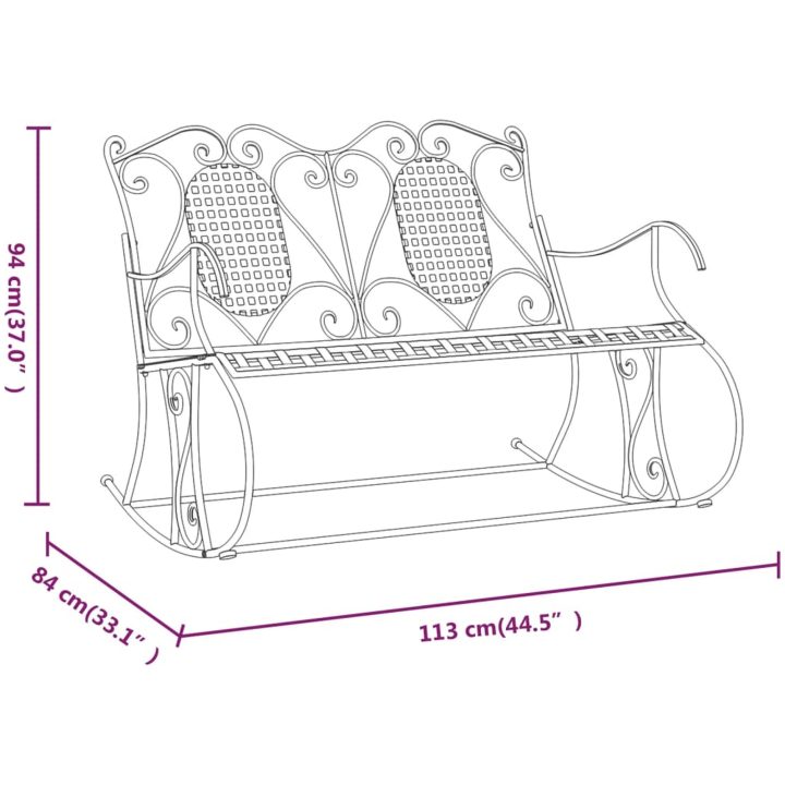 Gungbänk 2-sits 113 cm svart stål vidaXL 113 x 84 x 94 cm – bild 8
