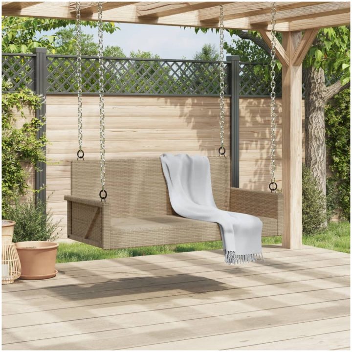 Gungbänk beige 119x56x48 cm konstrotting vidaXL – bild 3