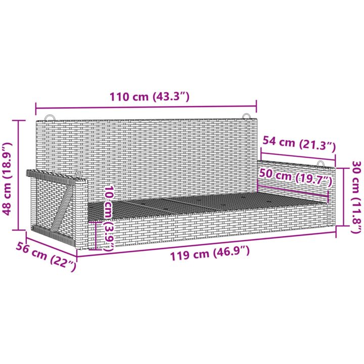 Gungbänk brun 119x56x48 cm konstrotting vidaXL – bild 9