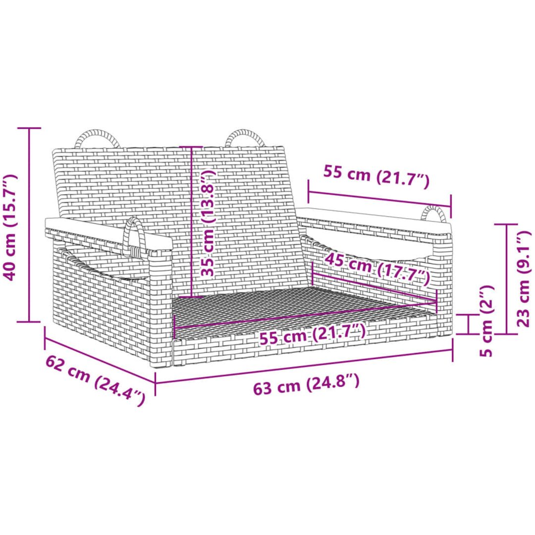 Gungbänk grå konstrotting vidaXL 63 x 62 x 40 cm – bild 9