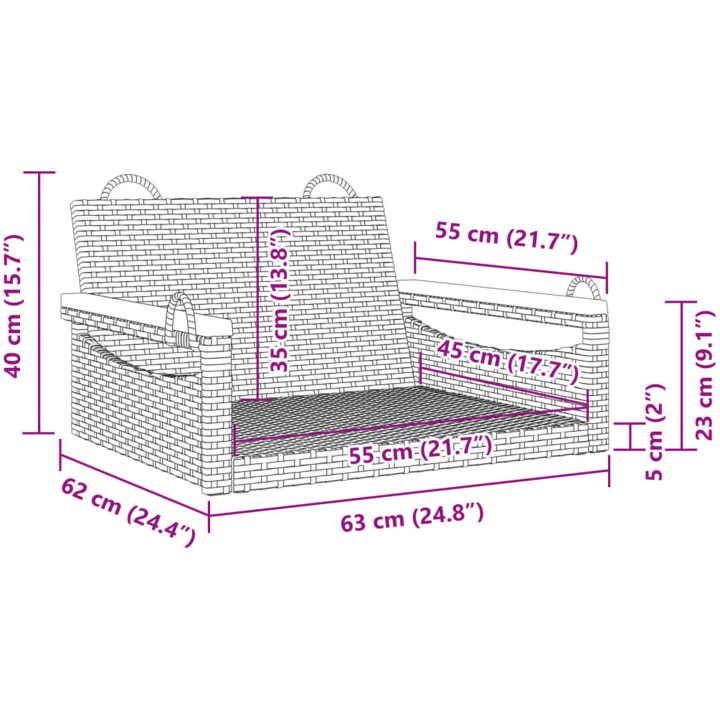 Gungbänk grå konstrotting vidaXL 63 x 62 x 40 cm – bild 9