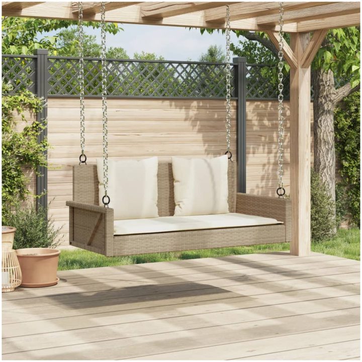 Gungbänk med dynor beige 119x56x48 cm konstrotting vidaXL – bild 3