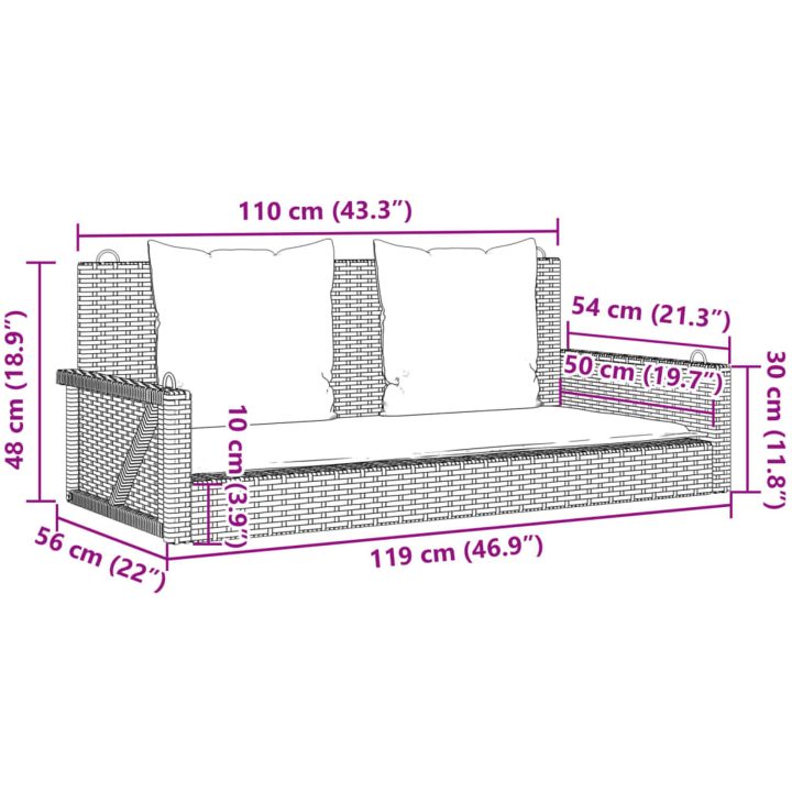 Gungbänk med dynor beige 119x56x48 cm konstrotting vidaXL – bild 9