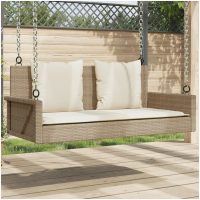 Gungbänk med dynor beige 119x56x48 cm konstrotting vidaXL