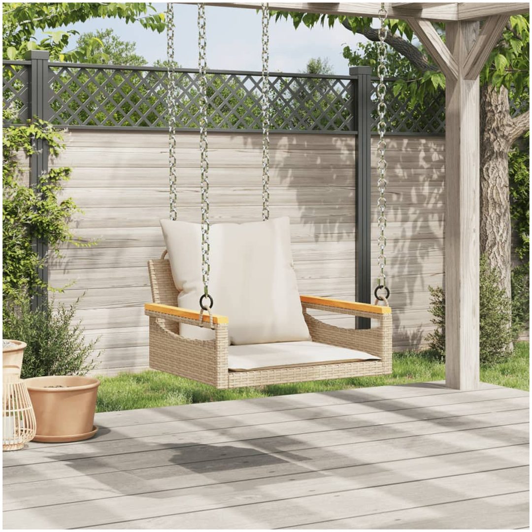 Gungbänk med dynor beige konstrotting vidaXL 63 x 62 x 40 cm – bild 3