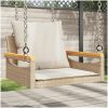 Gungbänk med dynor beige konstrotting vidaXL 63 x 62 x 40 cm – miniatyr 1