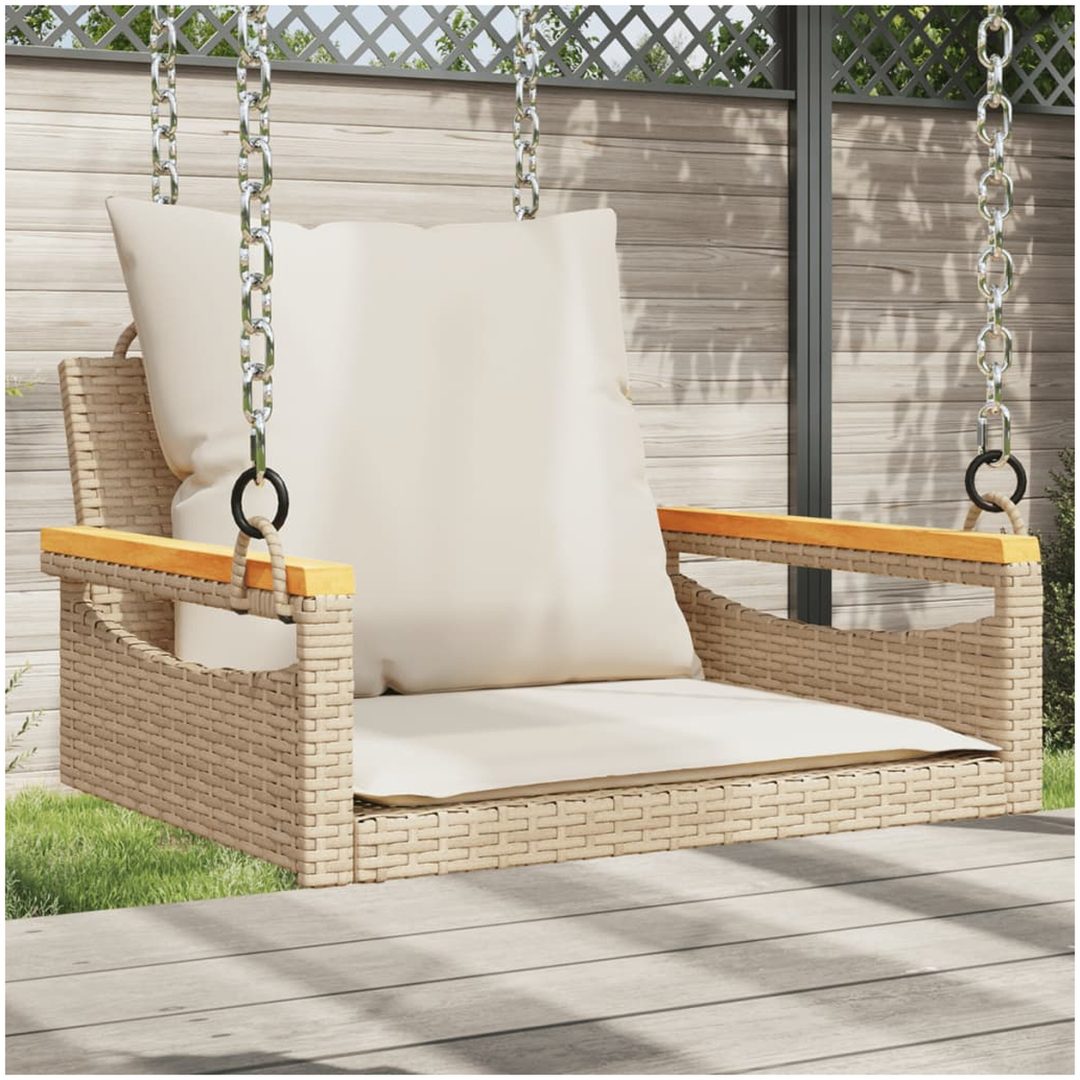 Gungbänk med dynor beige konstrotting vidaXL 63 x 62 x 40 cm