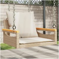 Gungbänk med dynor beige konstrotting vidaXL
