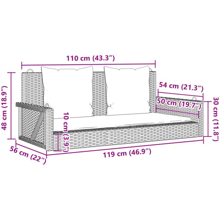 Gungbänk med dynor brun 119x56x48 cm konstrotting vidaXL – bild 9