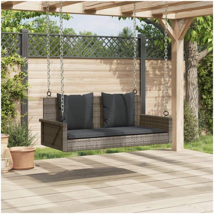 Gungbänk med dynor grå 119x56x48 cm konstrotting vidaXL – bild 3