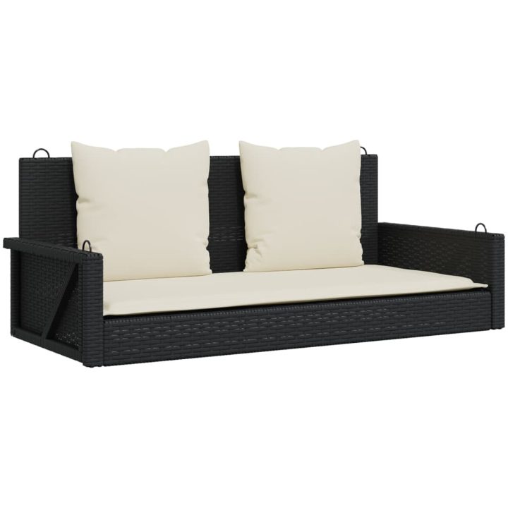 Gungbänk med dynor svart 119x56x48 cm konstrotting vidaXL – bild 2