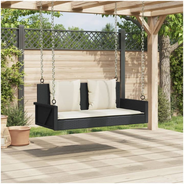 Gungbänk med dynor svart 119x56x48 cm konstrotting vidaXL – bild 3
