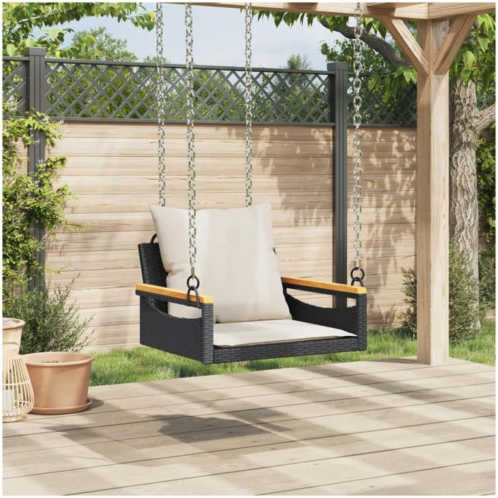 Gungbänk med dynor svart konstrotting vidaXL 63 x 62 x 40 cm – bild 3