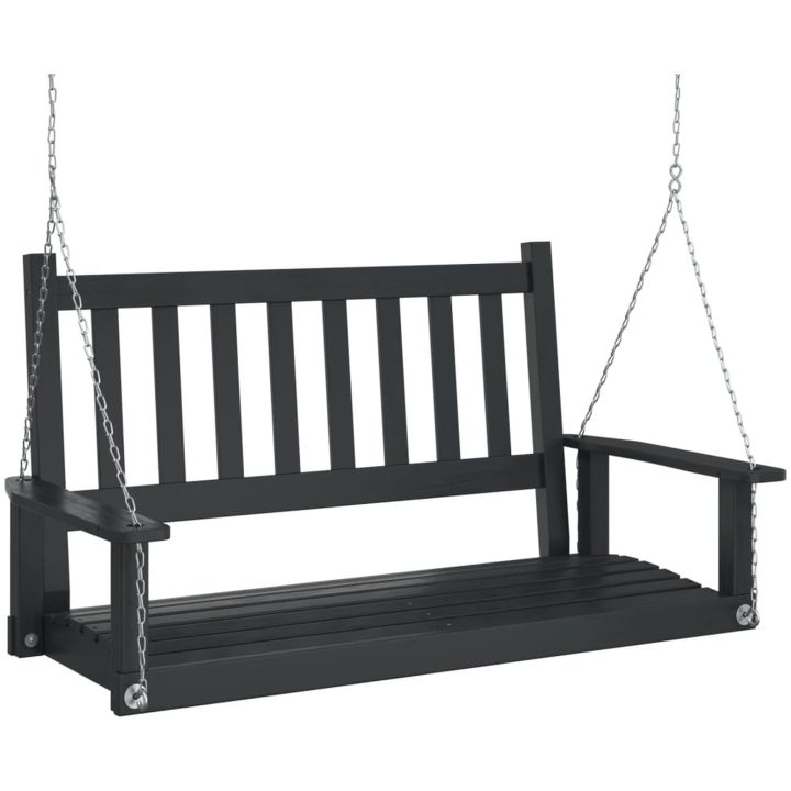 Gungbänk med metallkedjor svart massivt granträ vidaXL 115 x 65 x 63 cm – bild 2