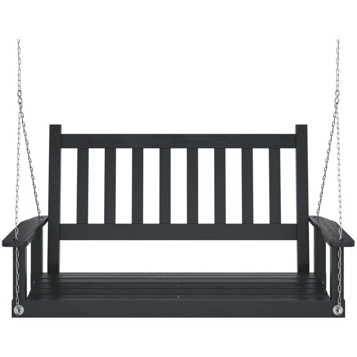 Gungbänk med metallkedjor svart massivt granträ vidaXL 115 x 65 x 63 cm – bild 4