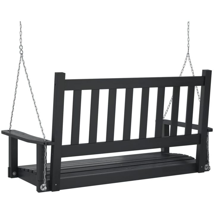 Gungbänk med metallkedjor svart massivt granträ vidaXL 115 x 65 x 63 cm – bild 6