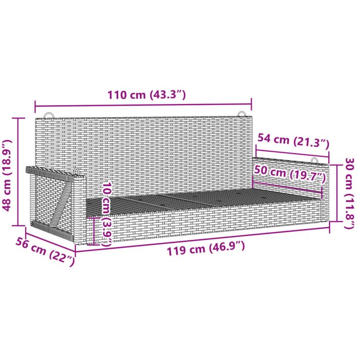 Gungbänk svart 119x56x48 cm konstrotting vidaXL – bild 9