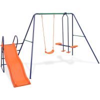 Gungställning med rutschkana och 3 sitsar orange vidaXL