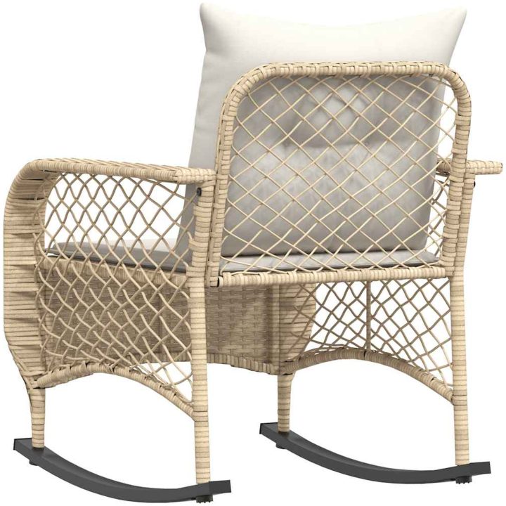 Gungstol för trädgården med dynor beige konstrotting vidaXL – bild 6