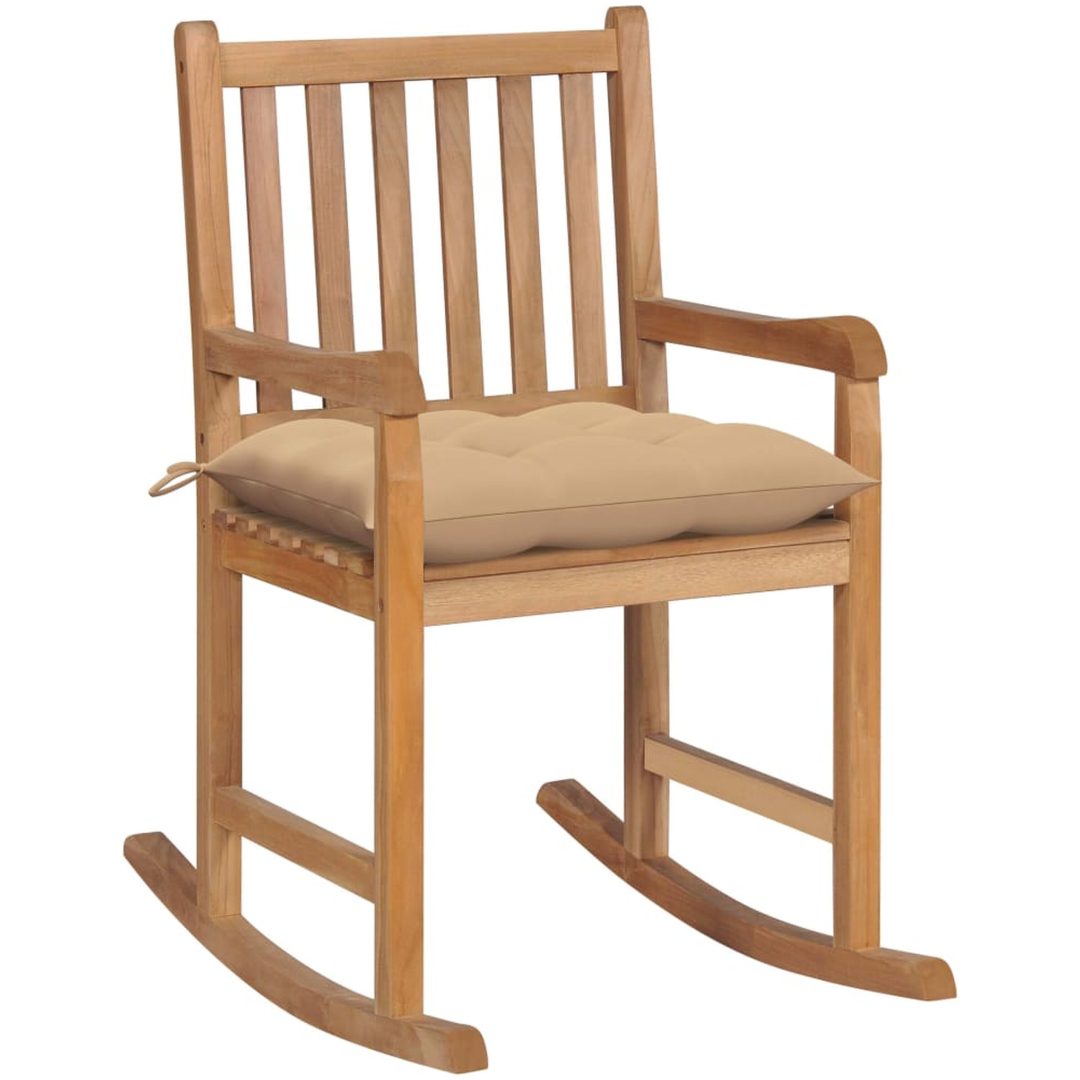 Gungstol med beige dyna massiv teak vidaXL