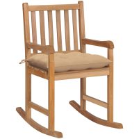 Gungstol med beige dyna massiv teak vidaXL