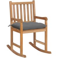 Gungstol med grå dyna massiv teak vidaXL