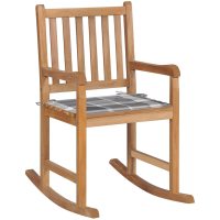 Gungstol med grårutig dyna massiv teak vidaXL