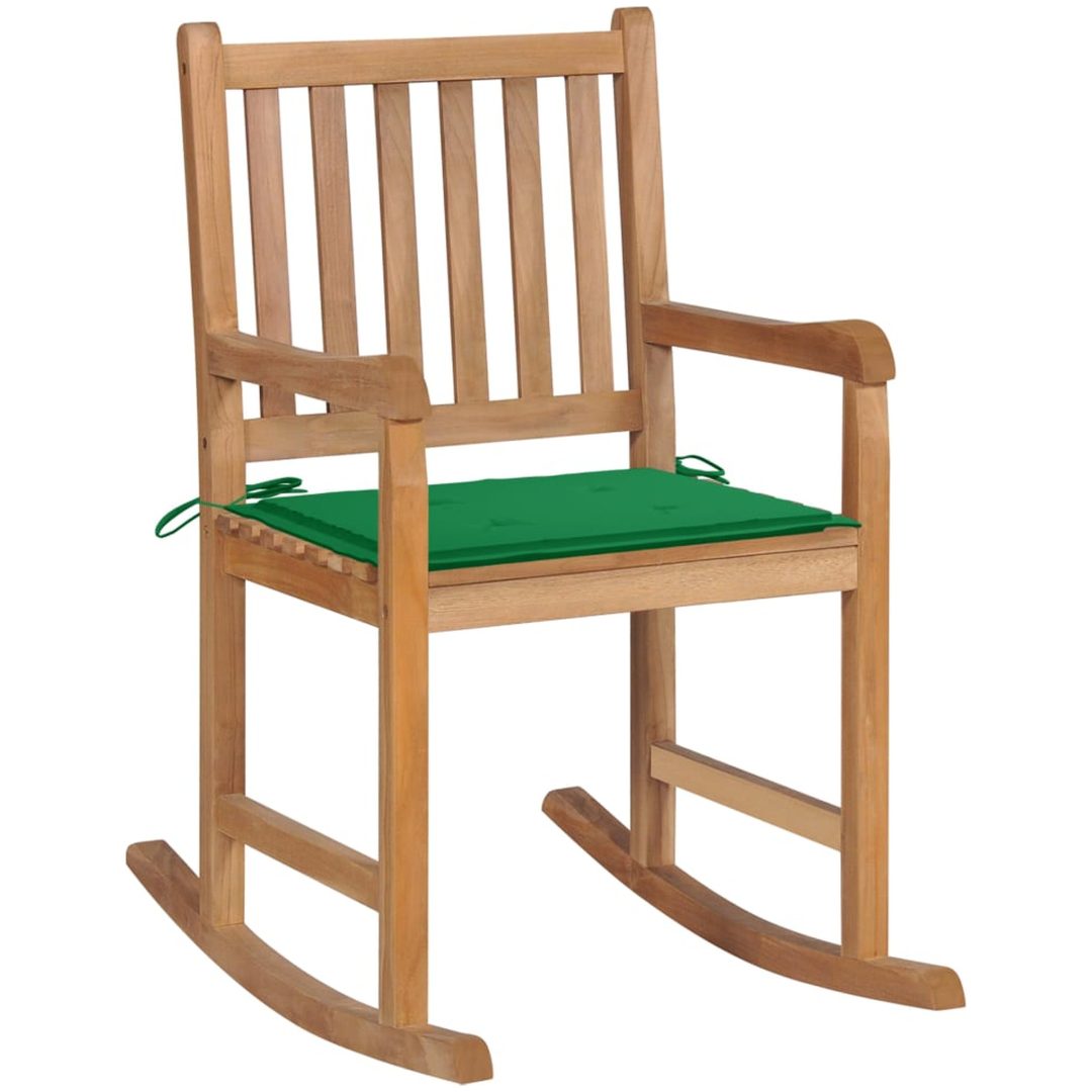 Gungstol med grön dyna massiv teak vidaXL