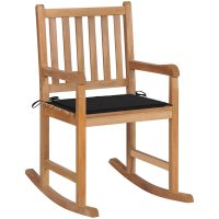 Gungstol med svart dyna massiv teak vidaXL