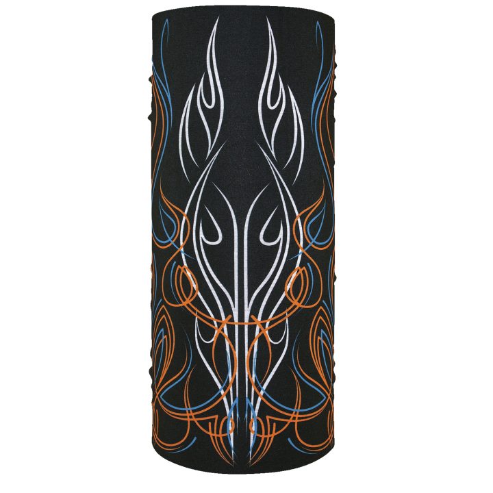Halsvärmare Motley Tube Pinstripe Flame Svart Blå Orange Vit ZAN HEADGEAR – bild 2