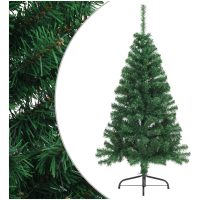 Halv plastgran med fot grön 120 cm PVC vidaXL