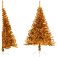Halv plastgran med fot guld 120 cm PET vidaXL