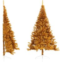 Halv plastgran med fot guld 210 cm PET vidaXL