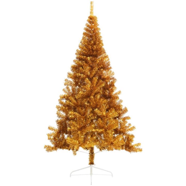 Halv plastgran med fot guld 240 cm PET vidaXL 240 x 125 cm – bild 2