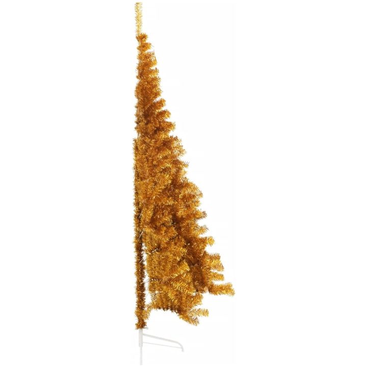 Halv plastgran med fot guld 240 cm PET vidaXL 240 x 125 cm – bild 3