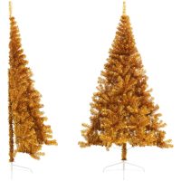 Halv plastgran med fot guld 240 cm PET vidaXL