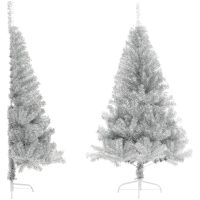 Halv plastgran med fot silver 120 cm PET vidaXL