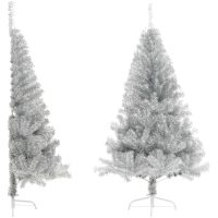 Halv plastgran med fot silver 150 cm PET vidaXL