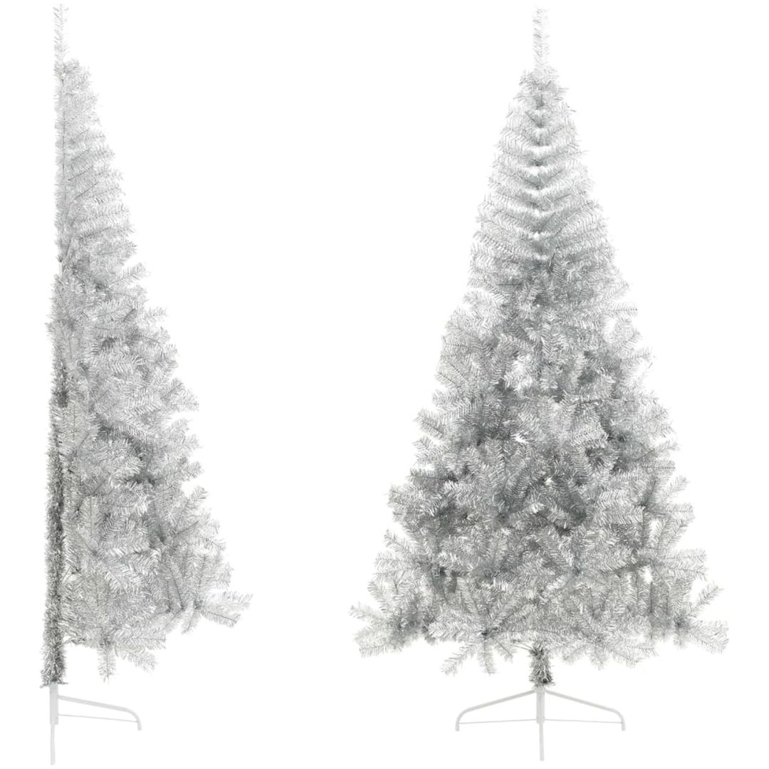 Halv plastgran med fot silver 210 cm PET vidaXL 210 x 120 cm