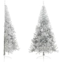 Halv plastgran med fot silver 210 cm PET vidaXL
