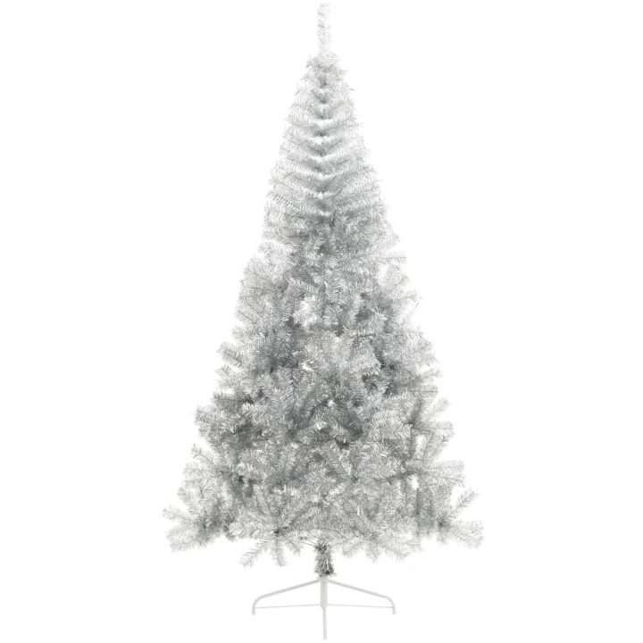Halv plastgran med fot silver 240 cm PET vidaXL 240 x 125 cm – bild 2