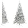 Halv plastgran med fot silver 240 cm PET vidaXL 240 x 125 cm – miniatyr 1