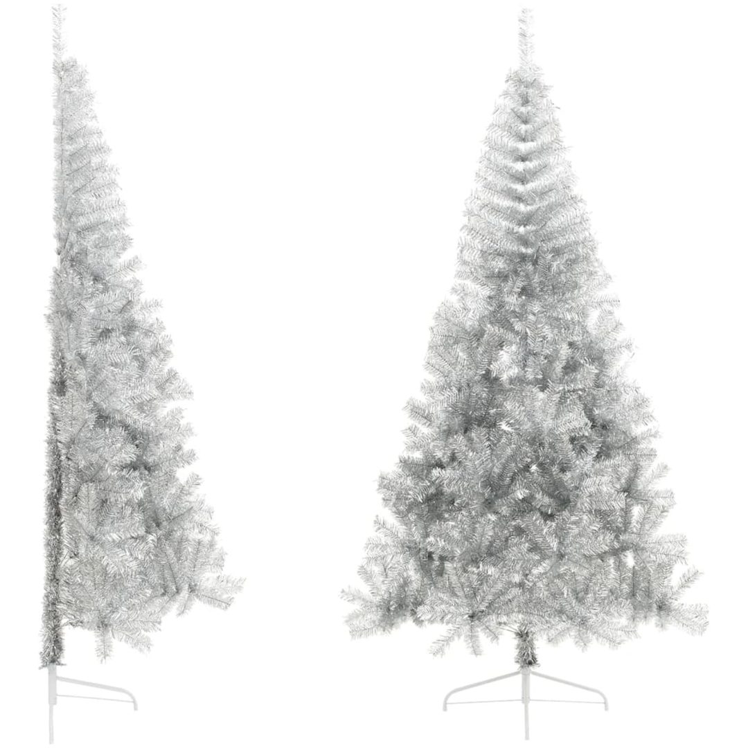 Halv plastgran med fot silver 240 cm PET vidaXL 240 x 125 cm