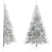Halv plastgran med fot silver 240 cm PET vidaXL