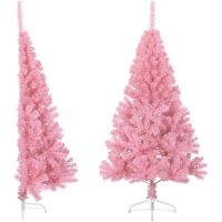 Halv plastgran med stativ rosa 150 cm PVC vidaXL