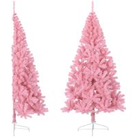 Halv plastgran med stativ rosa 240 cm PVC vidaXL