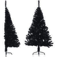 Halv plastgran med stativ svart 120 cm PVC vidaXL