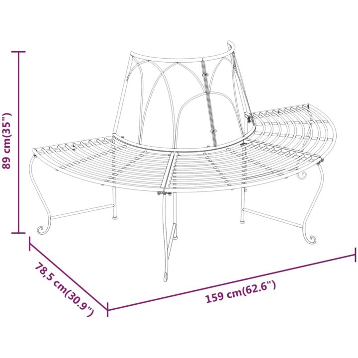 Halvrund trädbänk ⌀159 cm svart stål vidaXL – bild 6