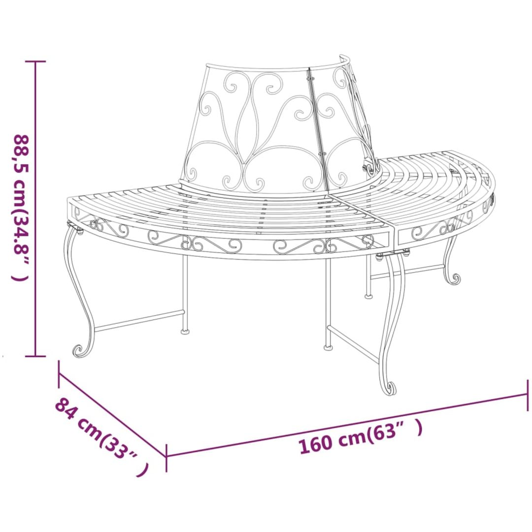 Halvrund trädbänk ⌀160 cm svart stål vidaXL – bild 6